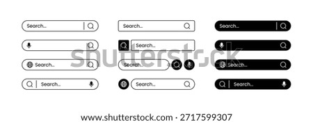 Search Bar Icon Set with Voice and Language Options in Editable Vector Style