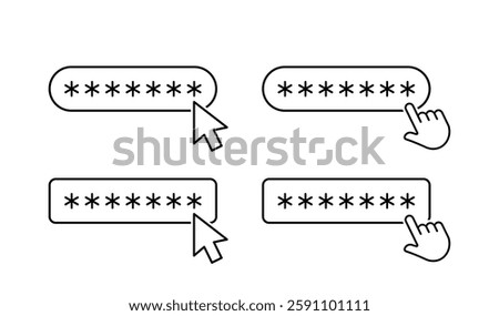 Search bar icon vector set. Password button with pointer clicking symbol