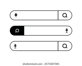Search bar icon vector for Web UI design project  or  magnifying glass and microphone icon for voice search.