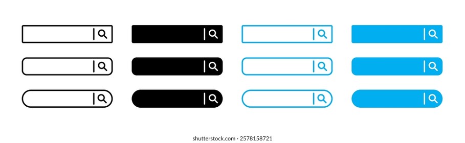 Search bar icons set. Bar input filed ui web form. Search form bar icons. Vector icons