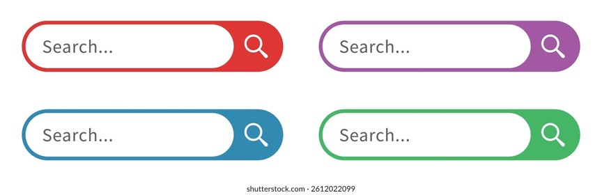 Search bar icons set for internet browser. Web page design element. Set of colorful search bar icons for websites and apps. Vector illustration.