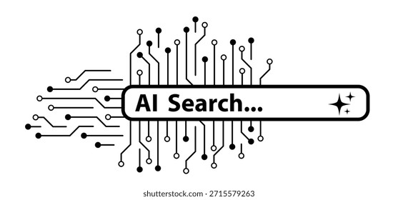 Suchleiste internet ai browser. Piktogramm für künstliche Intelligenz. Technologie im Zusammenhang mit künstlicher Intelligenz, Computer und Systeme, die intelligent sind, Grafik von Roboter. Platine.