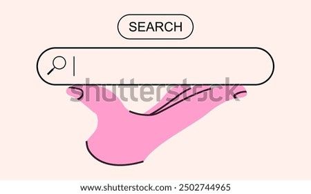 Search bar Internet browser holding hand cartoon style