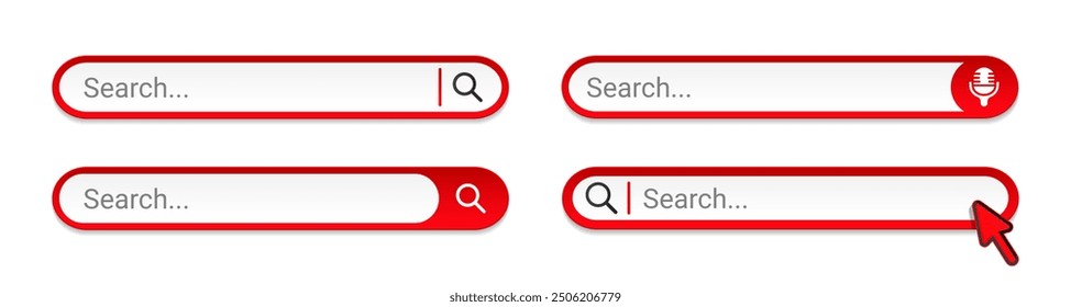 Search bar internet browser set. Address text field collection. UI web browse design with cursor push button. Vector illustration on white background