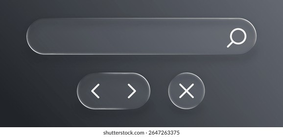Search bar with liquid glass vector ui element concept. User interface component for website or application search function.	
