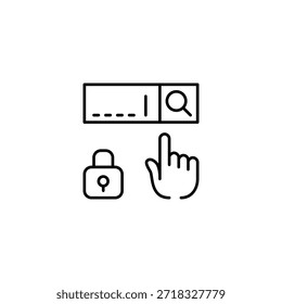 Search bar, lock and finger point. Pixel perfect, editable stroke vector icon