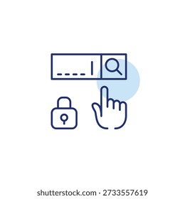 Search bar, lock and finger point. Pixel perfect, editable stroke vector icon