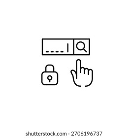 Barra de Búsqueda y cerradura. Conexión segura a Internet, navegación segura. Icono de Vector de trazo perfecto y editable