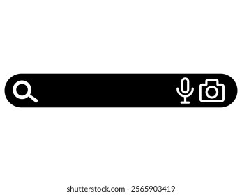 Search Bar Magnifying Glass, microphone and camera Icon, simple flat style, illustration, logo sign symbol pictogram template, for ui or ux isolated on white for mobile app, editable	