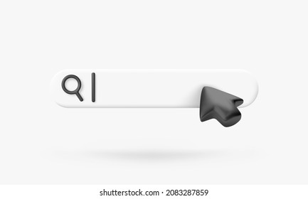 Search bar with mouse cursor and magnifier. Arrow below research field in white and black color. Vector illustration