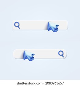Search bar with mouse cursor and magnifier. Arrow below research field in blue color. Vector illustration