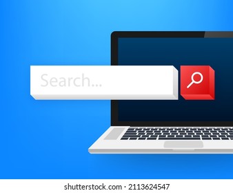 Search bar on screen vector element design, set of search boxes ui template isolated on blue background. Vector stock illustration.