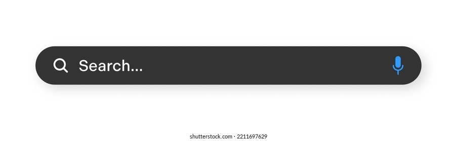 Search bar with round corners. Internet browser engine with search box, address bar and text field. UI design, website interface element with web icons and push button. Dark mode. Vector illustration