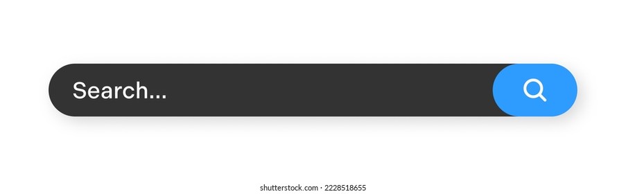 Search bar with round corners. Internet browser engine with search box, address bar and text field. UI design, website interface element with web icons and push button. Dark mode. Vector illustration