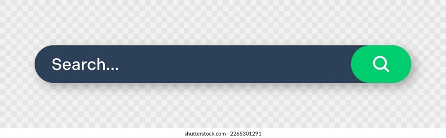 Search bar with round corners. Internet browser engine with search box, address bar and text field. UI design, website interface element with web icons and push button. Dark mode. Vector illustration