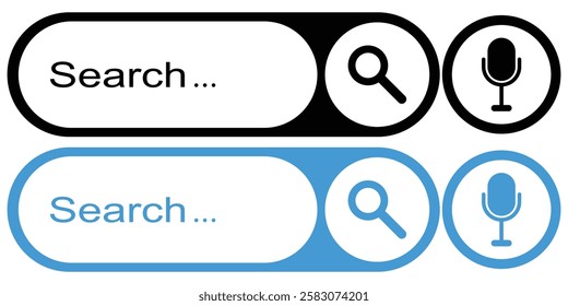 Search bar with round corners. Internet browser engine with search box and text field. UI design, website interface element with web icons and push button. Internet browser search bar frame. EPS 10