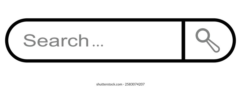 Search bar with round corners. Internet browser engine with search box and text field. UI design, website interface element with web icons and push button. Internet browser search bar frame. EPS 10