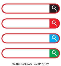 Recherche avec coins arrondis. Moteur de navigateur Internet avec zone de recherche, barre d'adresse et champ de texte. Conception de l'interface utilisateur, élément d'interface de site web avec des icônes Web et bouton push. Illustration vectorielle
