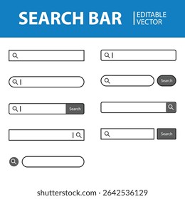 Search bar. Searching panel, website ui bars with shadows and quick search boxes template set. Search bar for web site interface, button panel illustration