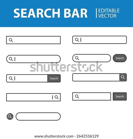 Search bar. Searching panel, website ui bars with shadows and quick search boxes template set. Search bar for web site interface, button panel illustration