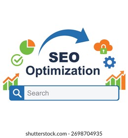 Barra de Búsqueda con optimización SEO Texto y gráficos de crecimiento que representan la estrategia de marketing del motor de Búsqueda