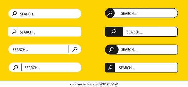Search bar set. Search box. Set of search boxes. Template isolated on yellow background. Vector illustration