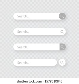 Search bar, set of search boxes with shadow on transparent background - stock vector.