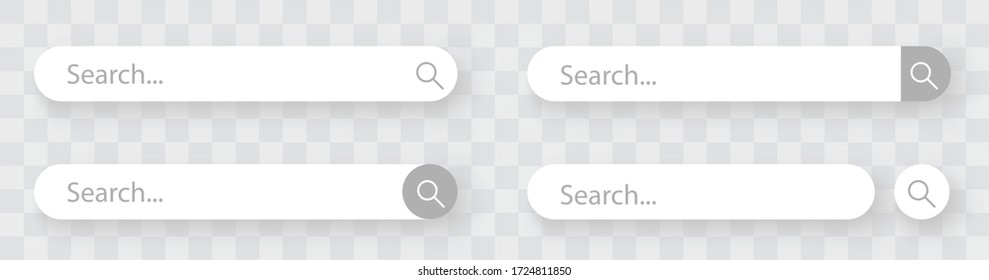 Search bar, set of search boxes with shadow on transparent background - stock vector.