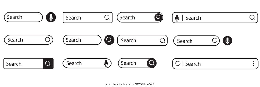 Search bar set. Search bar, search boxes. Web UI elements for browsers with text field and search button