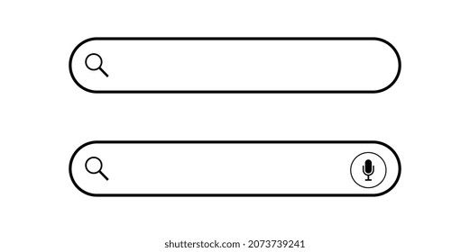 Search bar set of vector interface elements with search button and audio search. Search box modern simple design isolated on white background.