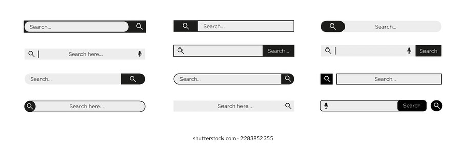 Search bar set. Web elements with text field and search button. Search navigator. Search bar for ui. 