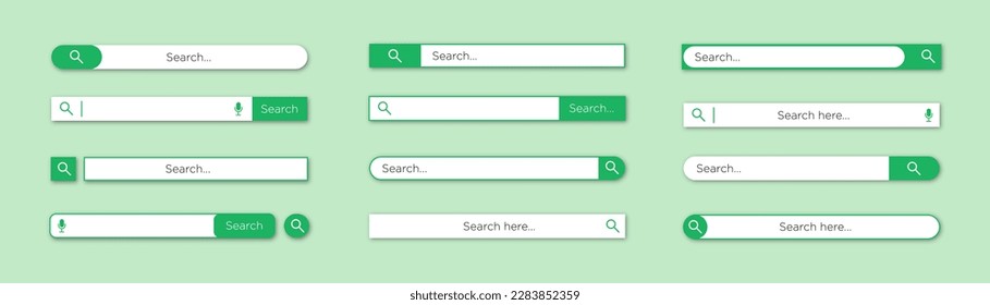Search bar set. Web elements with text field and search button. Search navigator. Search bar for ui. 