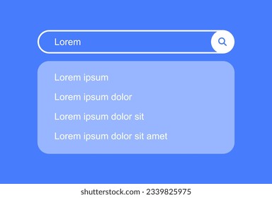 Search bar with suggestions and pop up list search results. Search form template for websites and ui interface. Search address and navigation bar icon. Vector illustration.