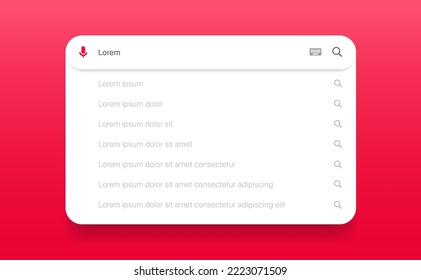 Search Bar with suggestions for UI UX design and web site. Search Address and navigation bar icon. Collection of search form templates for websites. Search engine web browser window template.