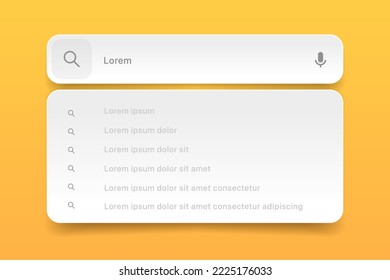 Search Bar with suggestions for UI UX design and web site. Search Address and navigation bar icon. Collection of search form templates for websites. Search engine web browser window template.