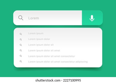 Search Bar with suggestions for UI UX design and web site. Search Address and navigation bar icon. Collection of search form templates for websites. Search engine web browser window template.