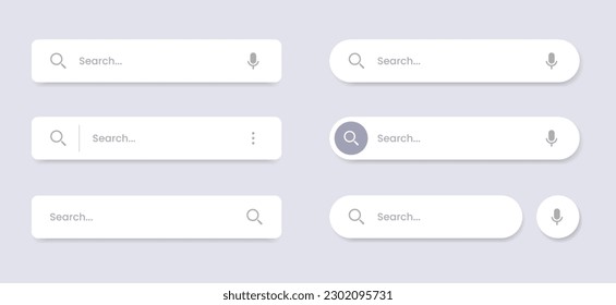 Search Bar with suggestions for UI UX design and web site. Search Address and navigation bar icon. Collection of search form templates for websites. Search engine web browser window template.