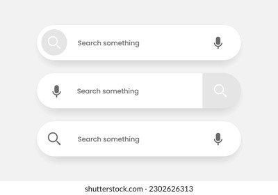 Search Bar with suggestions for UI UX design and web site. Search Address and navigation bar icon. Collection of search form templates for websites. Search engine web browser window template.