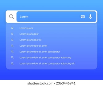 Search Bar with suggestions for UI UX design and web site. Search Address and navigation bar icon. Collection of search form templates for websites. Search engine web browser window template.