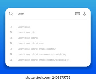 Search Bar with suggestions for UI UX design and web site. Search Address and navigation bar icon. Collection of search form templates for websites. S