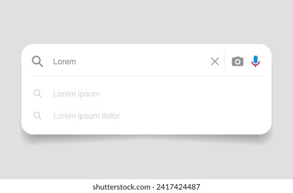 Search Bar with suggestions for UI UX design and web site. Search Address and navigation bar icon. Collection of search form templates for websites. Search engine web browser window template.