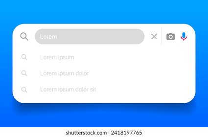 Search Bar with suggestions for UI UX design and web site. Search Address and navigation bar icon. Collection of search form templates for websites. Search engine web browser window template.
