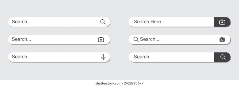 Search Bar with suggestions for UI UX design and web site. Search Address and navigation bar icon. Collection of search form templates for websites. Search engine web browser window template.