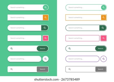 Search Bar with suggestions for UI UX design and web site. Search Address and navigation bar icon. Collection of search form templates for websites. Search engine web browser window template.