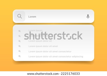 Search Bar with suggestions for UI UX design and web site. Search Address and navigation bar icon. Collection of search form templates for websites. Search engine web browser window template.