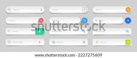 Search Bar with suggestions for UI UX design and web site. Search Address and navigation bar icon. Collection of search form templates for websites. Search engine web browser window template.