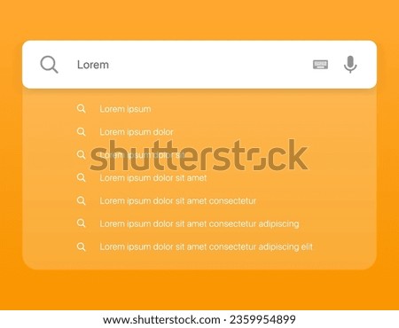 Search Bar with suggestions for UI UX design and web site. Search Address and navigation bar icon. Collection of search form templates for websites. Search engine web browser window template.