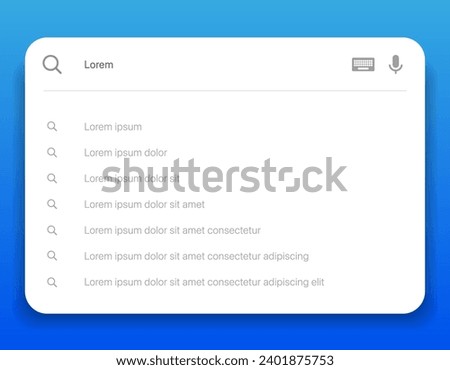 Search Bar with suggestions for UI UX design and web site. Search Address and navigation bar icon. Collection of search form templates for websites. S