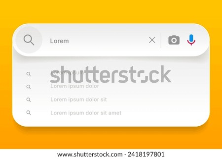 Search Bar with suggestions for UI UX design and web site. Search Address and navigation bar icon. Collection of search form templates for websites. Search engine web browser window template.