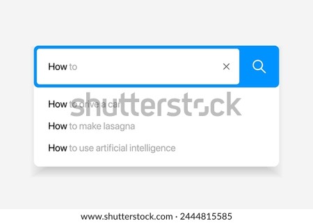 Search Bar with suggestions for UI UX design and web site. Search Address and navigation bar icon. Collection of search form templates for websites. Search engine web browser window template.